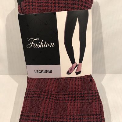 Leggings Small/Medium Maroon & Black Gold Medal Fashion Checkered Plaid Style NW